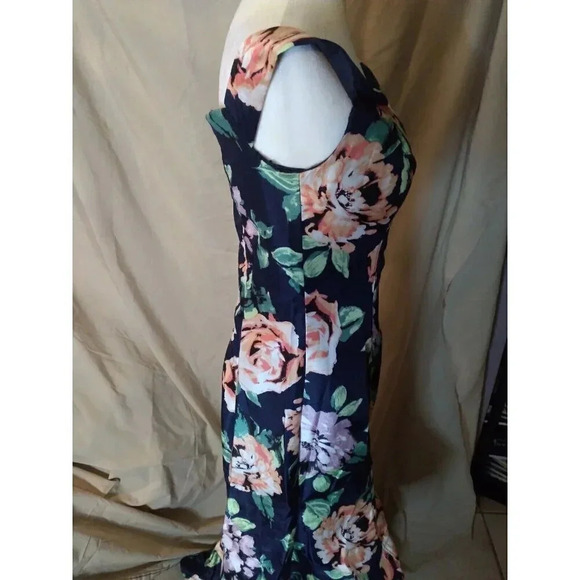 Sequined Hearts Dress Maxi Tiered Ruffled Hem Blue Floral Sz 7 off shoulder Prom - Picture 11 of 14